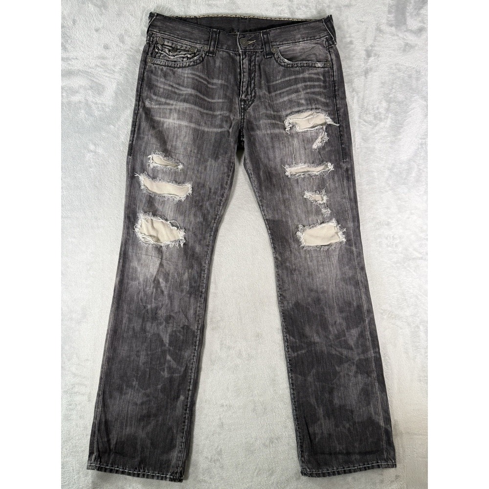 True Religion Jeans Mens 36x34 Black Ricky Relaxed Straight‎ Super T Flap Pocket